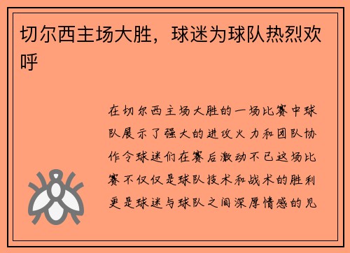 切尔西主场大胜，球迷为球队热烈欢呼