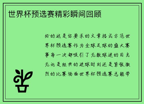 世界杯预选赛精彩瞬间回顾