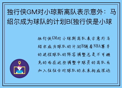独行侠GM对小琼斯离队表示意外：马绍尔成为球队的计划B(独行侠是小球市吗)