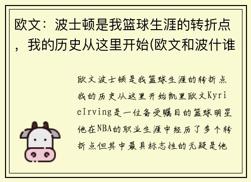 欧文：波士顿是我篮球生涯的转折点，我的历史从这里开始(欧文和波什谁历史地位高)